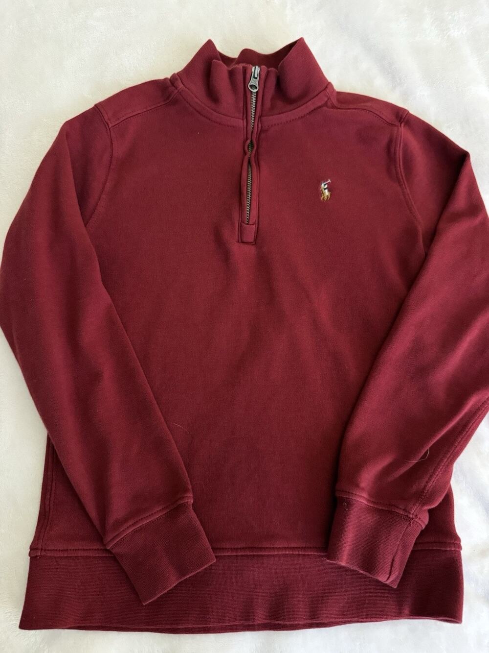 Polo Ralph Lauren Boys Size 7 Quarter Zip Pullover Maroon Burgundy Cotton Preppy